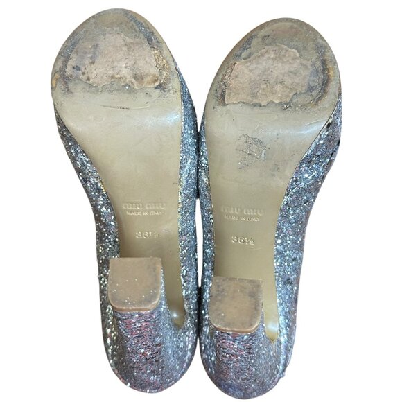 Miu Miu Silver Glitter Platform Heels Size 36.5 Pumps - Picture 7 of 9
